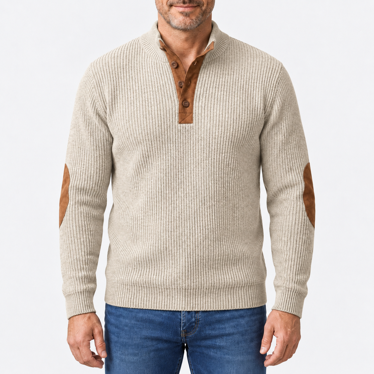 Hudson Ribbed Elbow-Patch Sweater