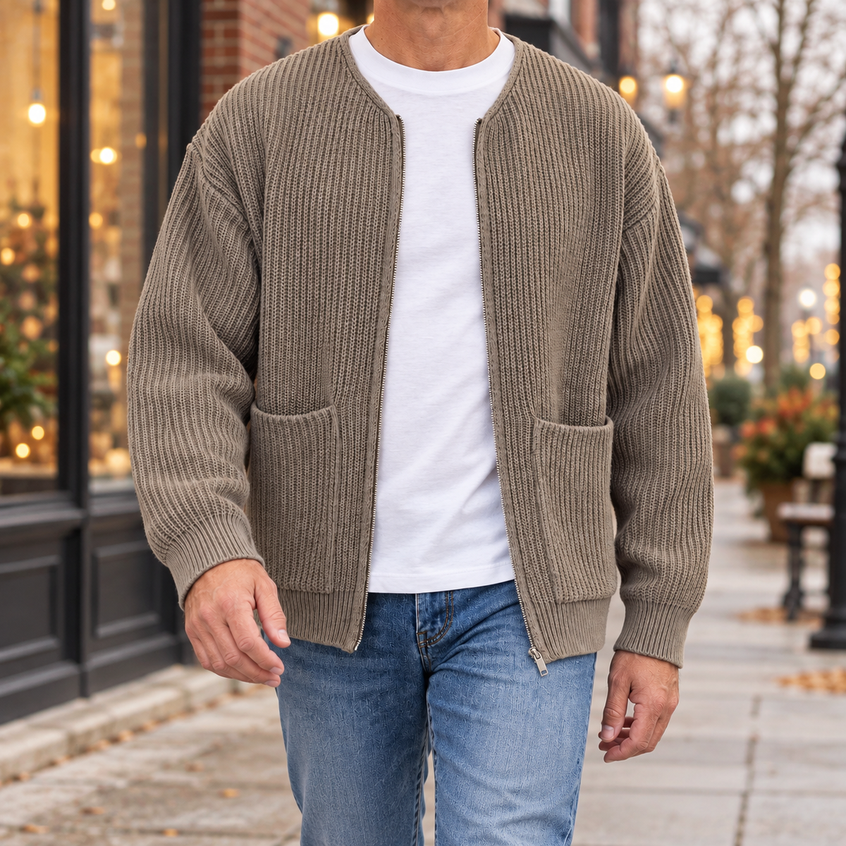 Noah Ribbed Zip-Up Cardigan